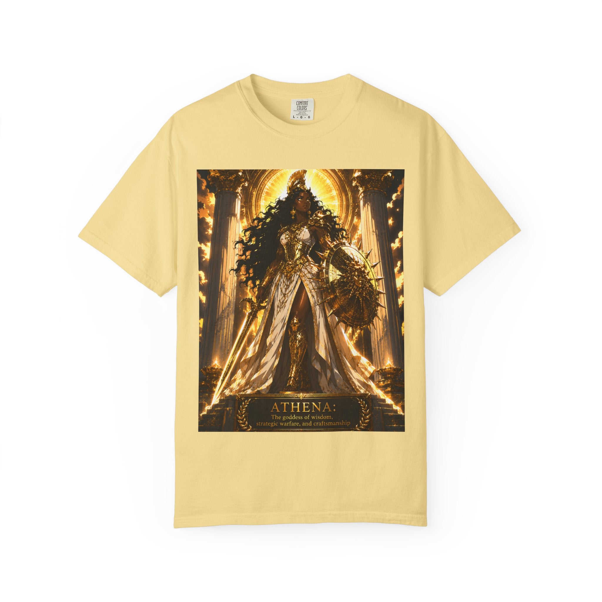 Athena Goddess Graphic T-Shirt — Golden Mythology Art Tee