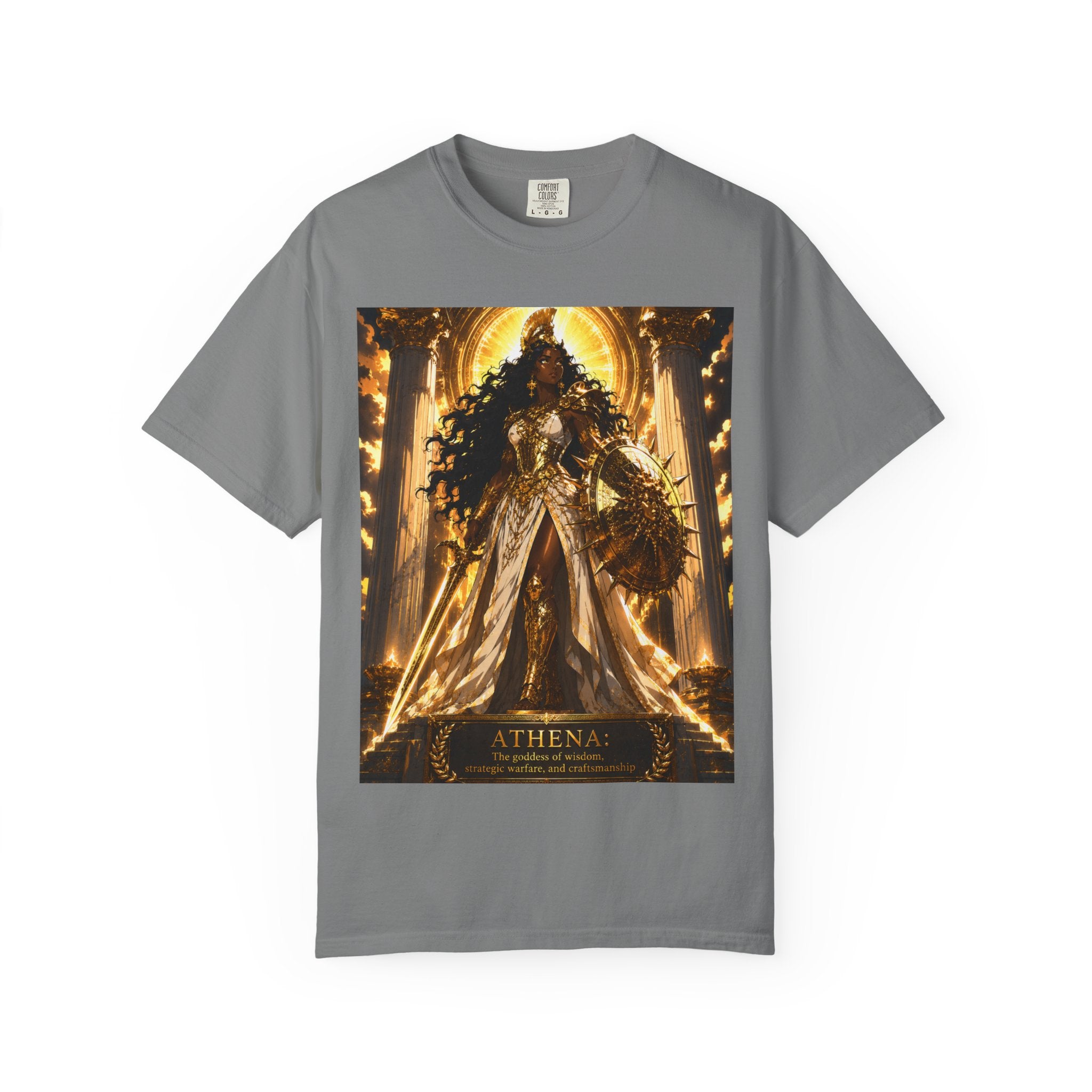 Athena Goddess Graphic T-Shirt — Golden Mythology Art Tee