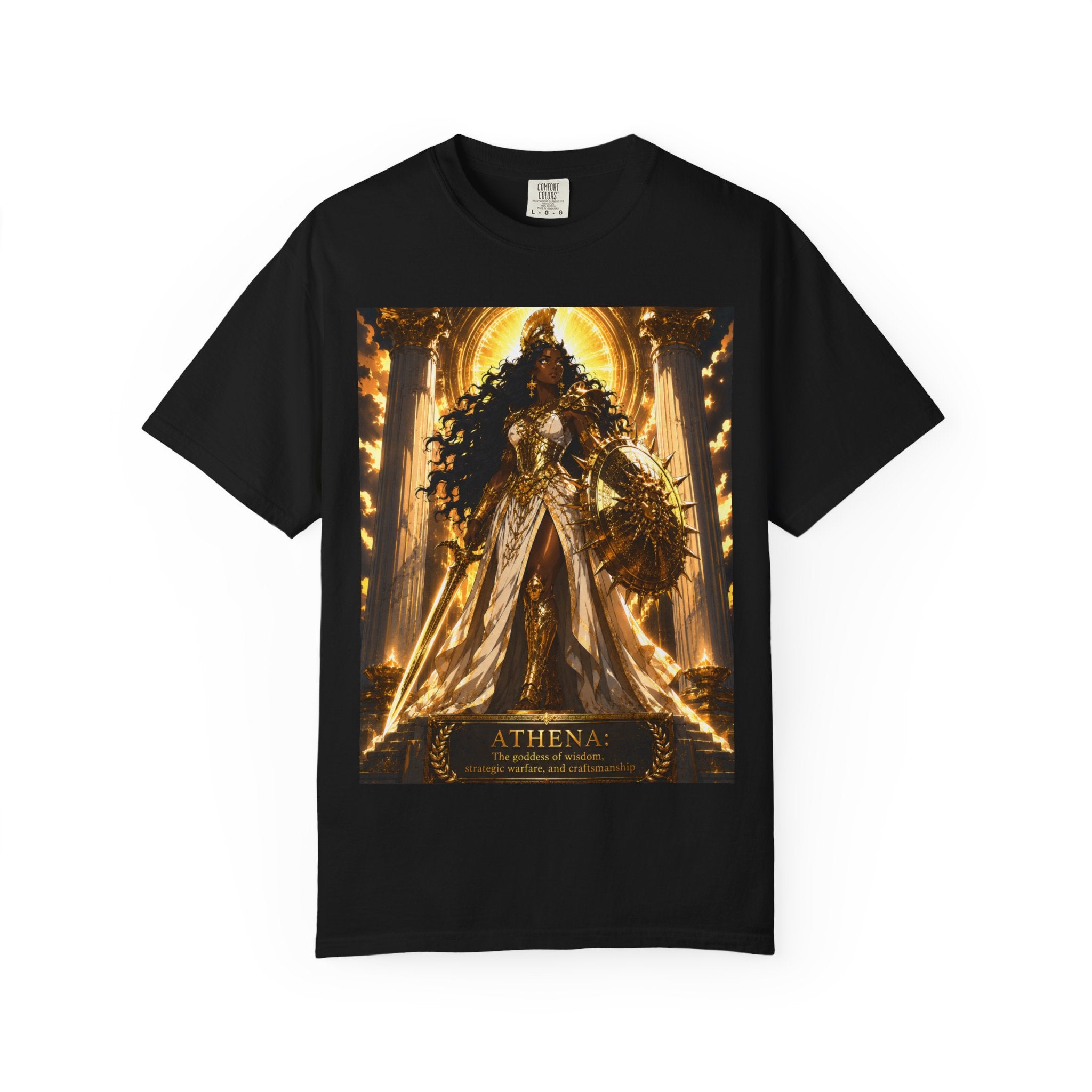 Athena Goddess Graphic T-Shirt — Golden Mythology Art Tee