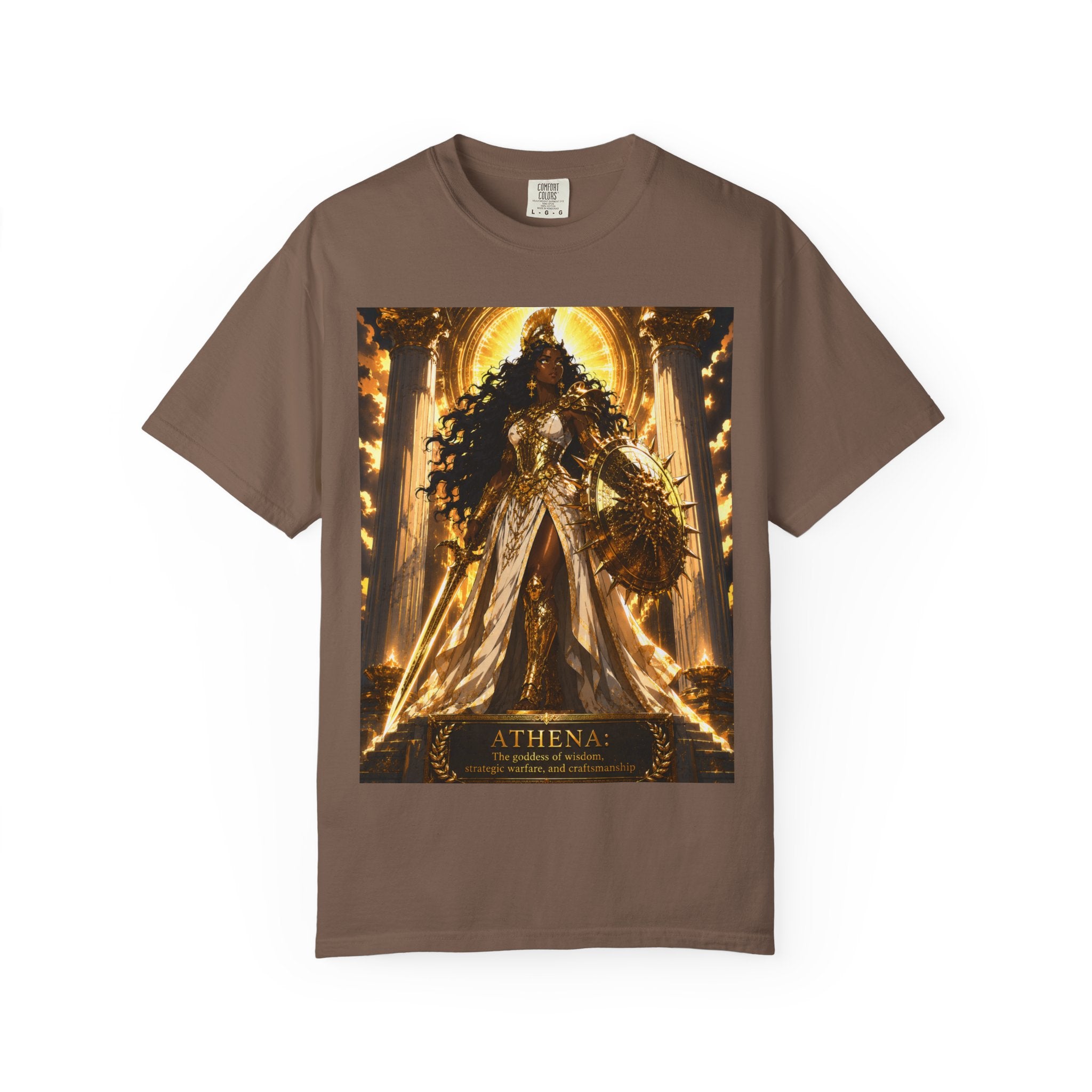 Athena Goddess Graphic T-Shirt — Golden Mythology Art Tee