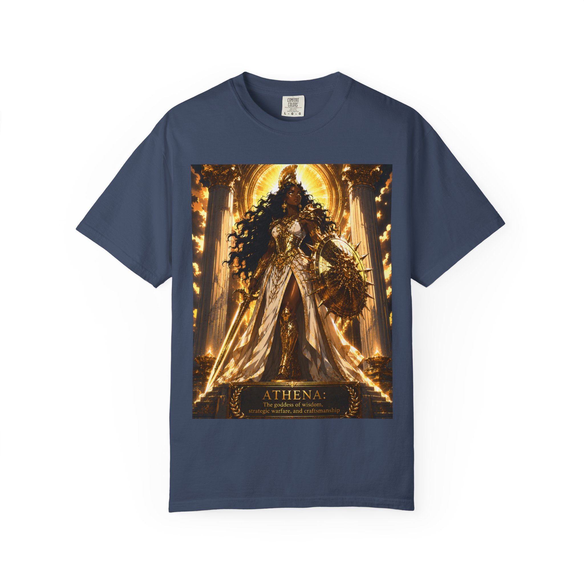 Athena Goddess Graphic T-Shirt — Golden Mythology Art Tee